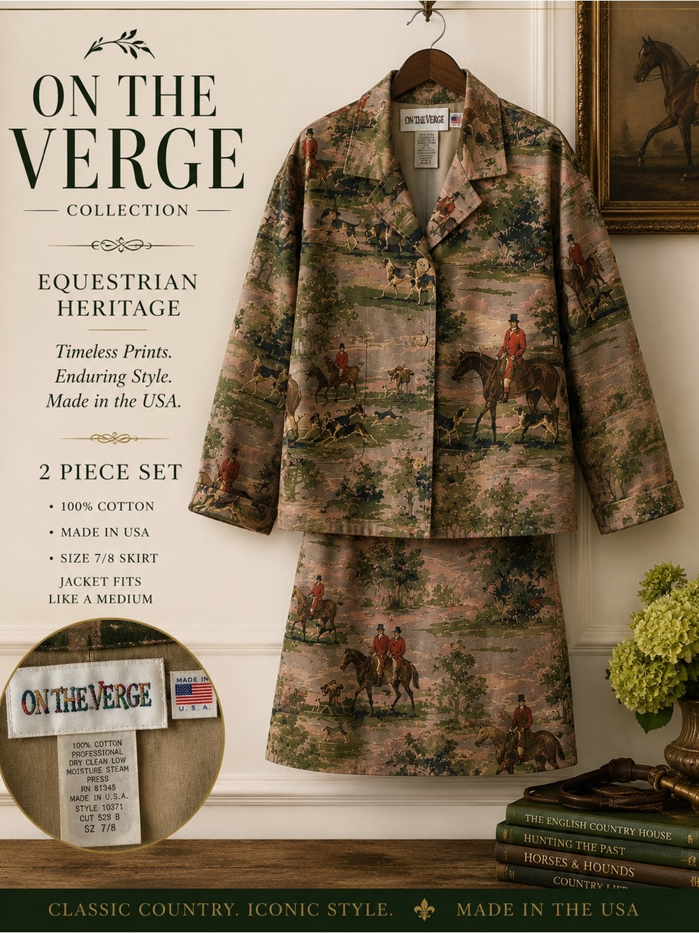 Vintage On the Verge Fox Hunt Equestrian Jacket Skirt Set USA